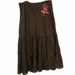 Kaktus brown skirt with embroidered flowers size X-Large